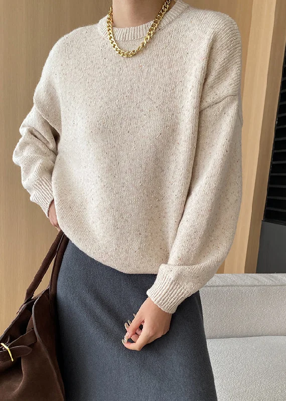 Loose Apricot O Neck Solid Cozy Knit Sweaters Fall Hooded Sweater Collared Sweater Shawl Collar