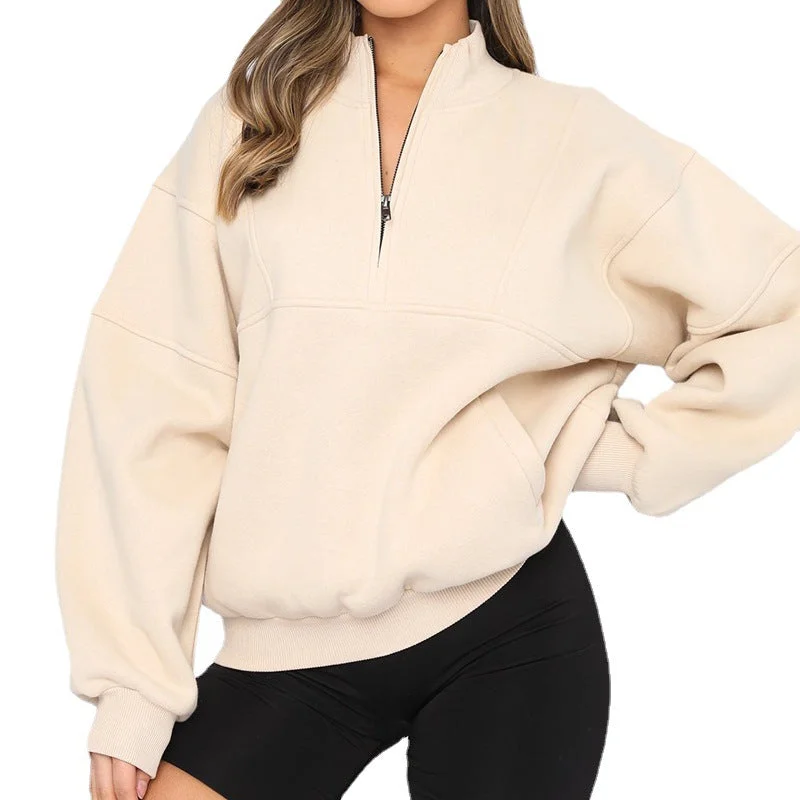 Sport wear sweater long-sleeved half- zipper Autumn new loose knitted Iron Safe Non-Iron Wrinkle Free