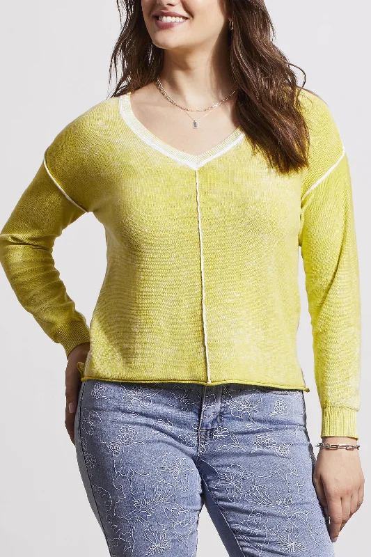 Tribal Sandwashed V-Neck Sweater 5394O-4739-0486 Apple Green Welt Pockets Slit Pockets Flap Pockets