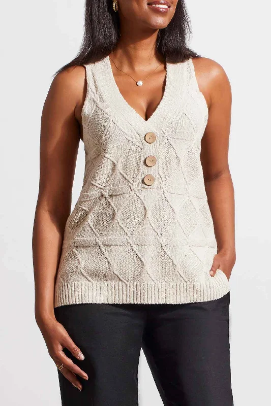 Tribal Sleeveless V-Neck Sweater 1672O-4425-3042 French Oak Notch Collar Peter Pan Collar Cowl Neck