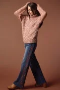 Tribal T-Neck Sweater w/ Puff Sleeve 5591O-5075-1977 Apricot Mist Fitted Slim Tailored