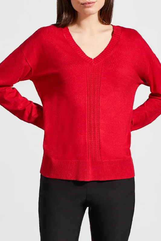 Tribal V-Neck Cable Sweater 1924O-133-1034 Scarlet Chenille Blend Fleece Blend Nylon Blend