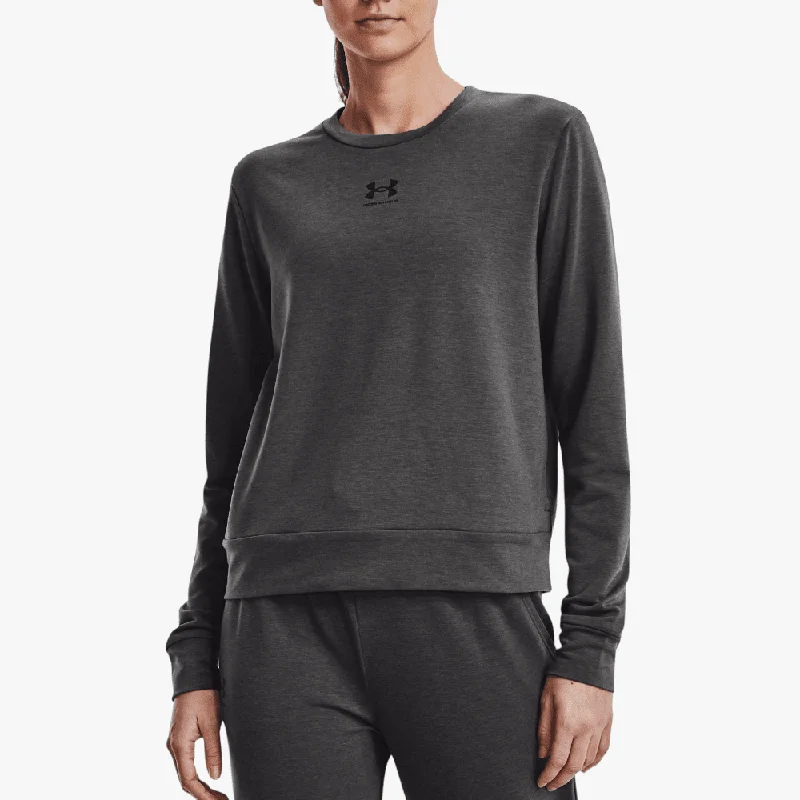 Under Armour Womens Rival Terry Crew Sweater 010 Grey Houndstooth Herringbone Solid