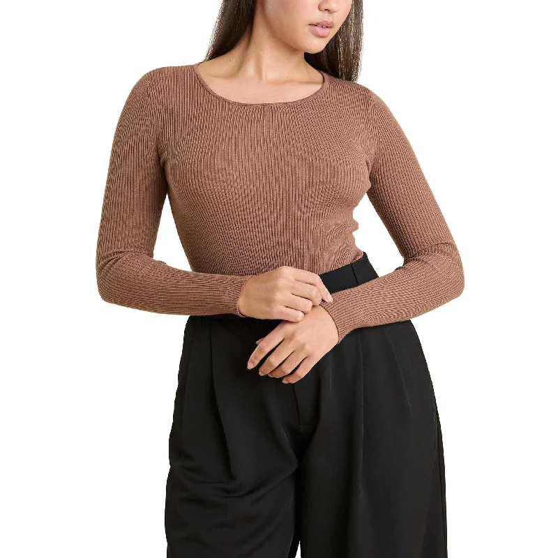 Crewneck Sweater Bodysuit | Chocolate Spandex Rayon Corduroy