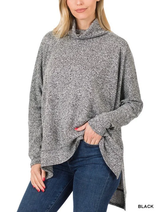 Zenana Hi-Low Cowl Oversized Neck Sweater For Women’s - HT-2081C5 Mesh Sweater Canvas Denim