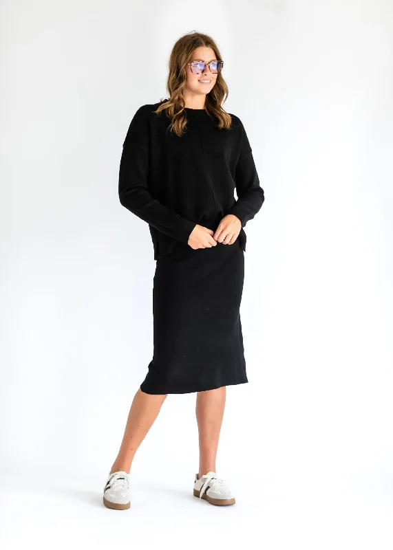 Soft Touch Seam Detail Sweater Skirt Set Collared Crew Neck Turtle Neck