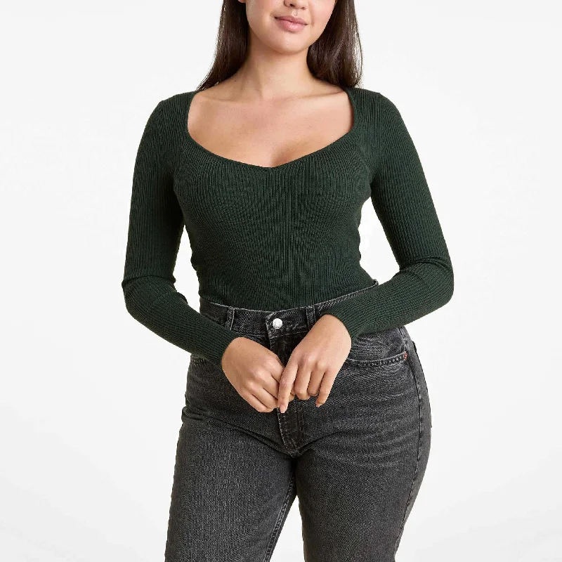 Sweetheart Sweater Bodysuit | Evergreen Iron Safe Non-Iron Wrinkle Free