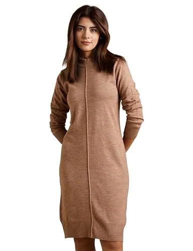 Amazon Brand - Symbol Women's Acrylic Sweater Knee-Length Winter Dress (Oatmeal) Turtle Neck Boat Neck Asymmetrical Neck Amazon Brand - Symbol Women's Acrylic Sweater Knee-Length Winter Dress (Oatmeal) Turtle Neck Boat Neck Asymmetrical Neck
