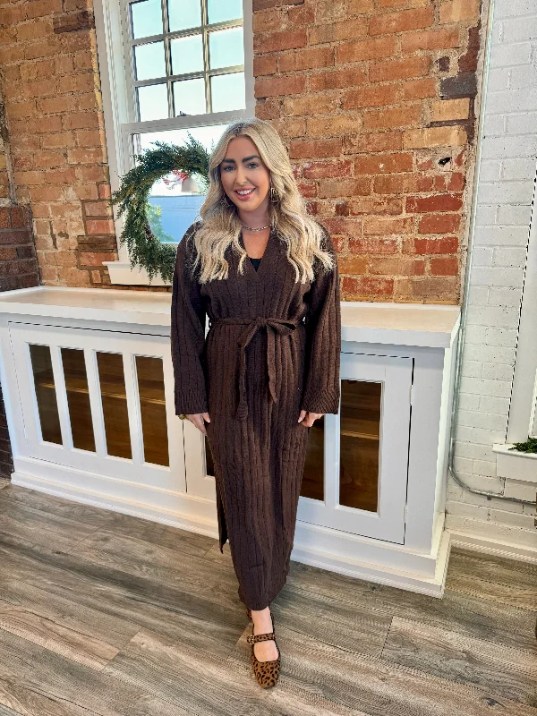 Amber Tied Sweater Midi Dress Herringbone Houndstooth Plaid