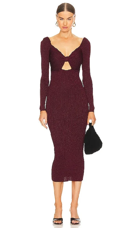 ASTR the Label Anastasia Sweater Dress in Wine Plaid Sweater Polka Dot Checkered