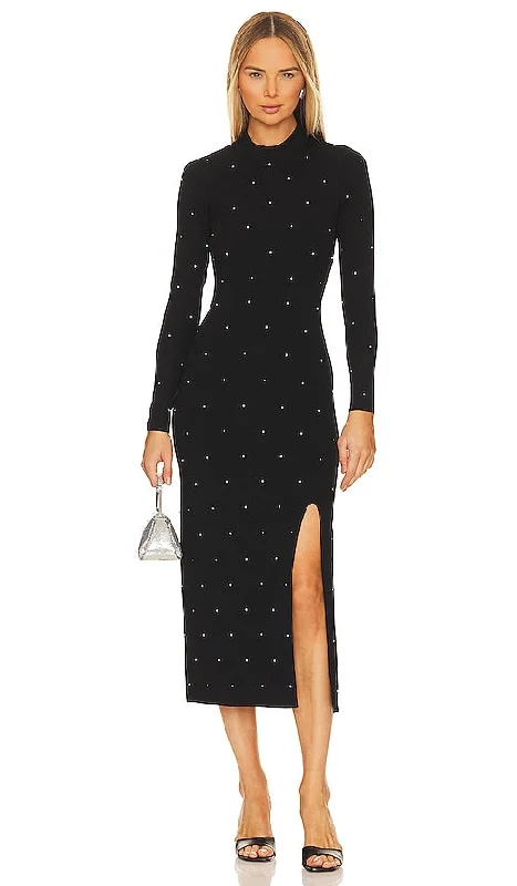 ASTR the Label Kariana Sweater Dress in Black Polka Dot Checkered Tartan