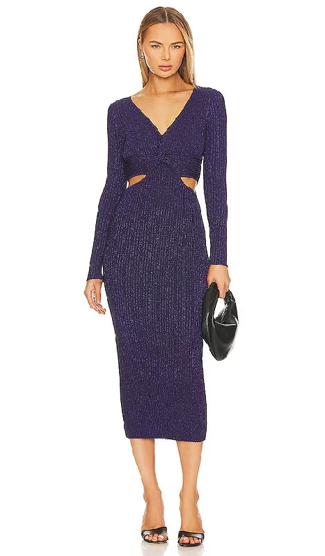 ASTR the Label Riya Sweater Dress in Navy Hooded Caped Shawl Collar