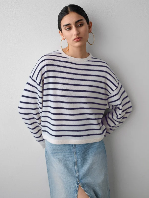 Cashmere Drop Shoulder Striped Sweater Fleece Sweater Nylon Polyester