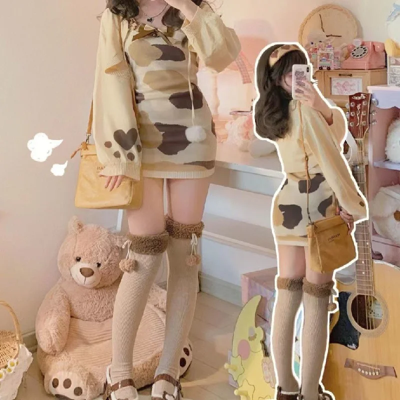 Cute sweater set  YV50195 Solid Color Striped Floral Print