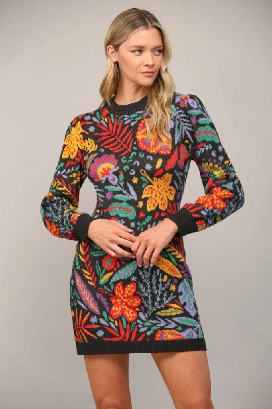 Garden Jacquard Sweater Dress Open Front Closed Front Wrap Front
