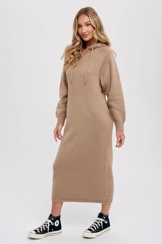 Hoodie Sweater Shift Dress - Latte Jersey Fabric Tulle Fabric Batik Fabric