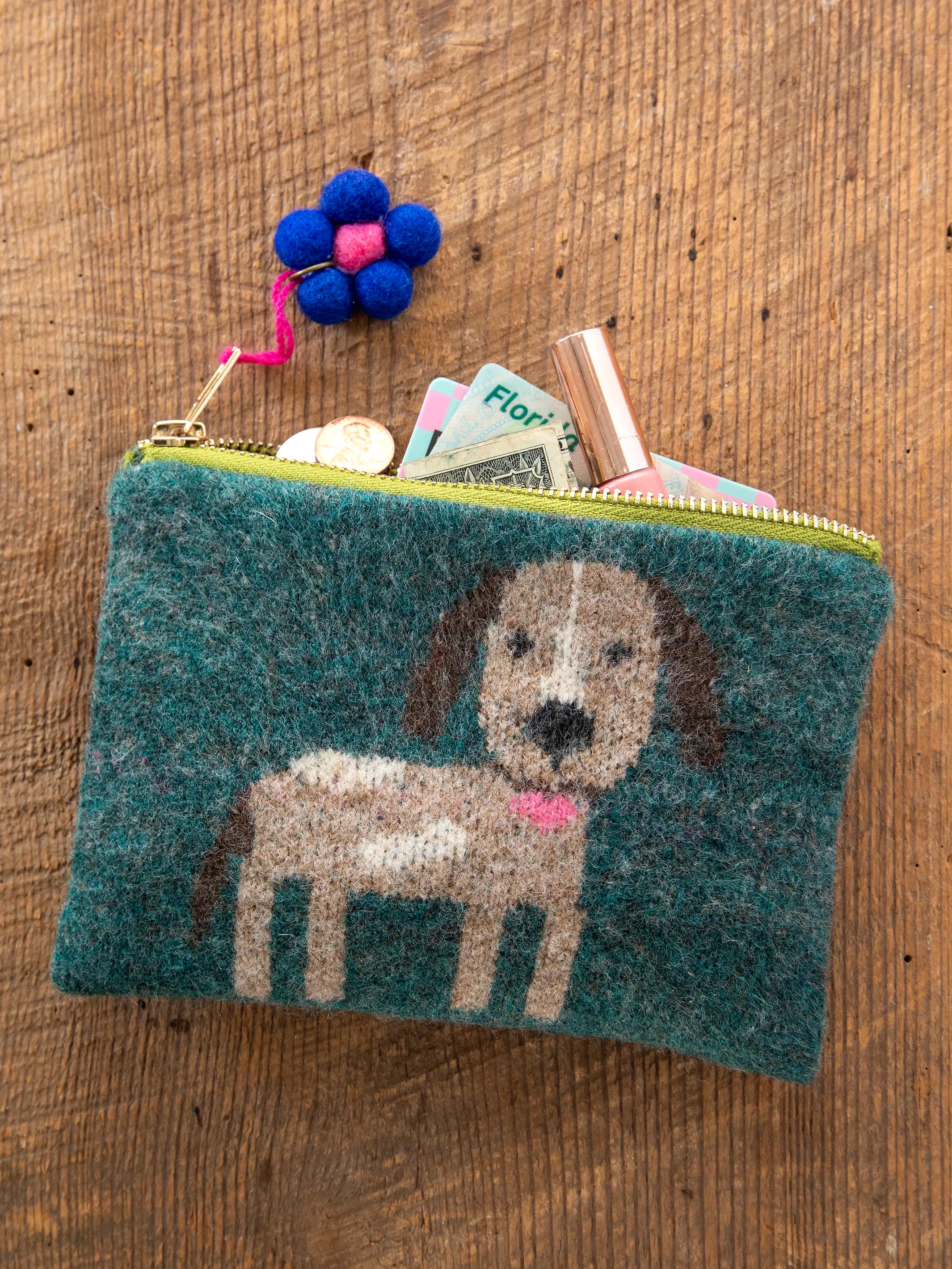 Intarsia Sweater Pouch - Dog Cable Knit Ribbed Knit Lace Knit
