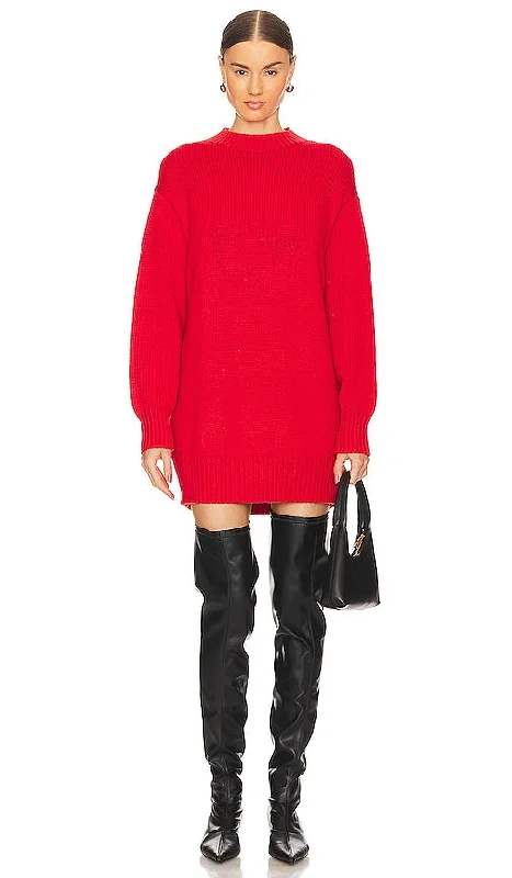L'Academie Manal Sweater Dress in Red Neon Metallic Matte