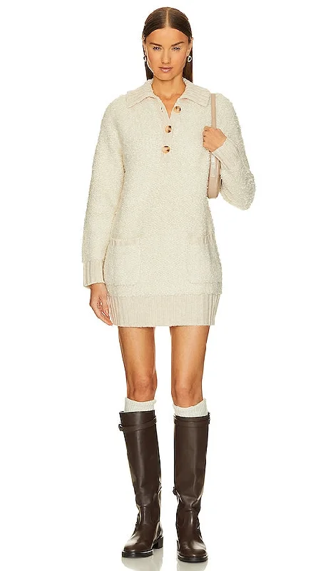 L'Academie Shayne Sweater Dress in Ivory Stretchy Elastic Breathable