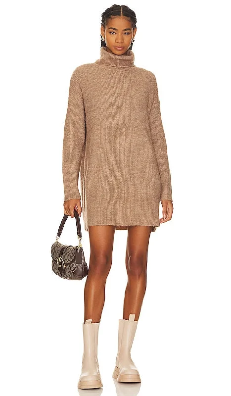 LBLC The Label Kiara Sweater Dress in Brown Cotton Fabric Linen Fabric Terry Fabric