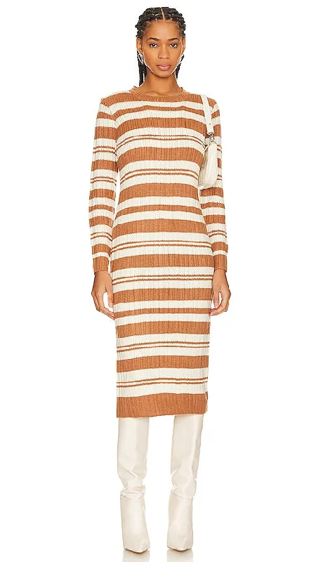 Line & Dot Duo Striped Sweater Dress in Burnt Orange Fleece Fabric Down Fabric Feather Fabric Line & Dot Duo Striped Sweater Dress in Burnt Orange Fleece Fabric Down Fabric Feather Fabric