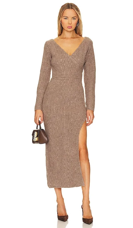 Line & Dot Rendezvous Sweater Dress in Brown Zippered Front Buttoned Front Snap Front Line & Dot Rendezvous Sweater Dress in Brown Zippered Front Buttoned Front Snap Front
