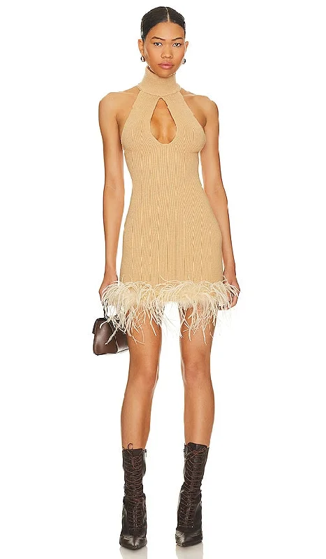 Lovers and Friends Maja Sweater Dress in Tan Terry Terry Cloth Terry Knit