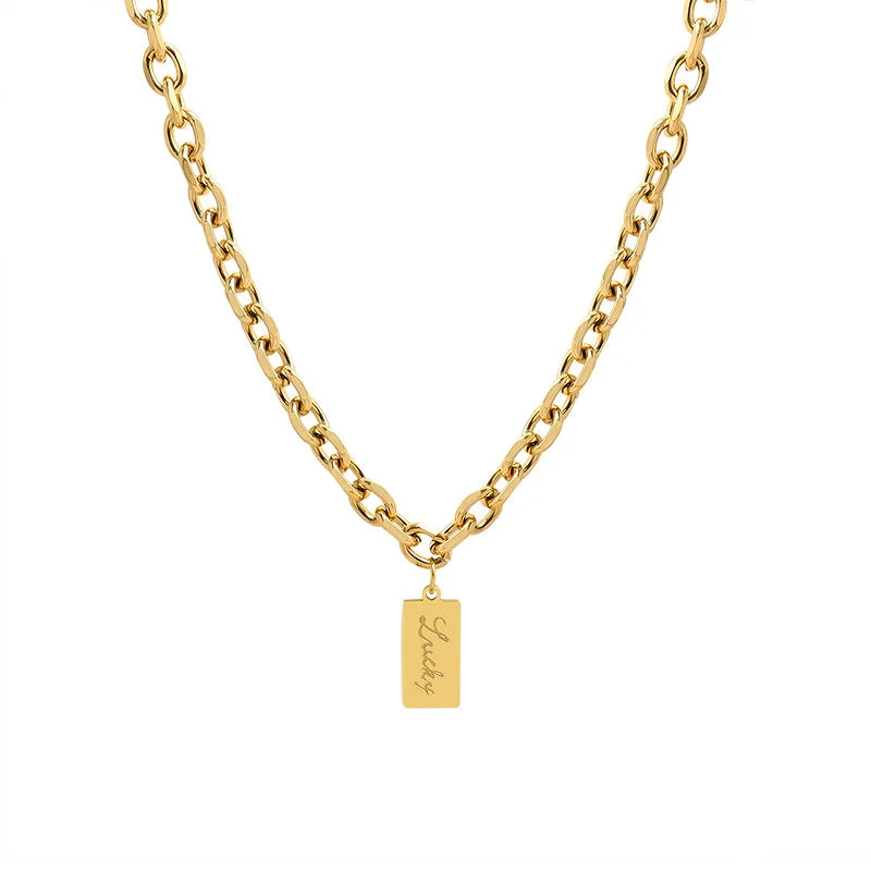 Lucky Square Brand Necklace Women's Thick Chain Autumn and Winter Sweater Chain Stainless Steel Titanium Jewelry Seamless Knitted Crochet Lucky Square Brand Necklace Women's Thick Chain Autumn and Winter Sweater Chain Stainless Steel Titanium Jewelry Seamless Knitted Crochet