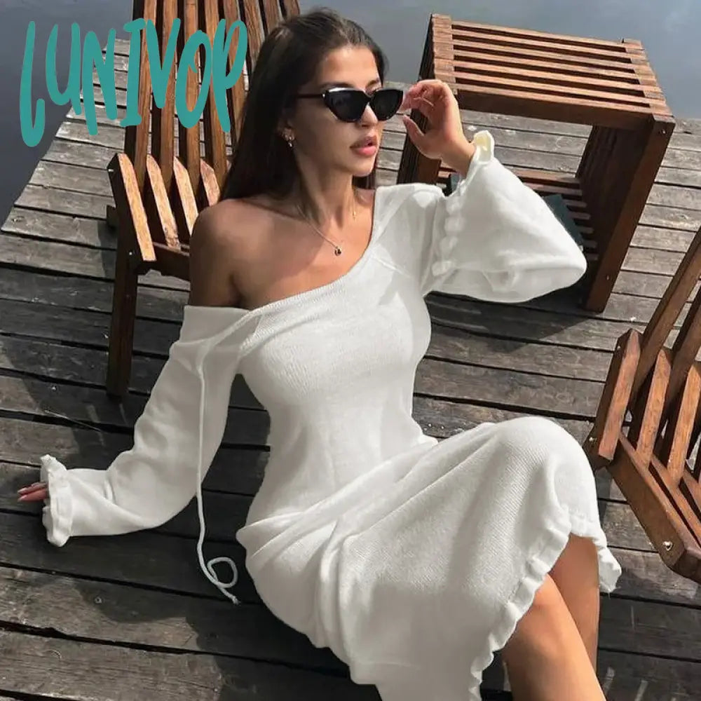 Lunivop Elegant Knitted Sweater Maxi Dress Outfits For Women Flare Sleeve Sexy Backless Lace Up Dress Knitwear Party Clothes Lady Elegant Classic Vintage Lunivop Elegant Knitted Sweater Maxi Dress Outfits For Women Flare Sleeve Sexy Backless Lace Up Dress Knitwear Party Clothes Lady Elegant Classic Vintage