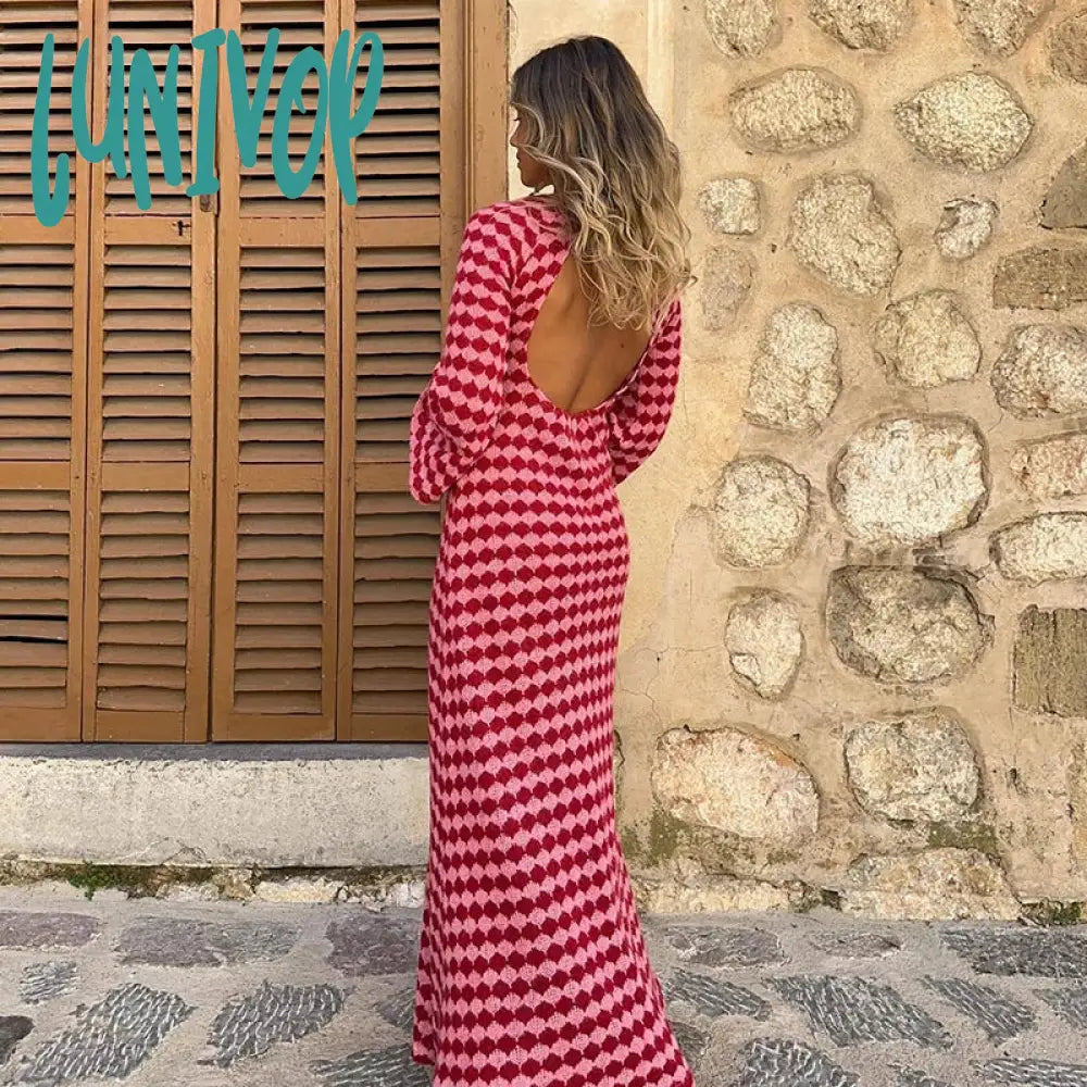 Lunivop Elegant Plaid Knitted Maxi Dress Outfits for Women Chic Sexy Club Backless Flare Sleeve Sweaters Long Dresses Clothes Sexy Dress Boxy Sweater Fitted Sweater A-Line Lunivop Elegant Plaid Knitted Maxi Dress Outfits for Women Chic Sexy Club Backless Flare Sleeve Sweaters Long Dresses Clothes Sexy Dress Boxy Sweater Fitted Sweater A-Line