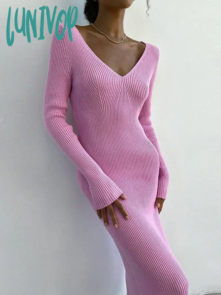 Lunivop Spring Autumn Women Sweater Knitted Sexy Dress V-neck Long Sleeve Slim Fit Bodycon Solid Midi Pencil Dress Women Rayon Fabric Velvet Fabric Corduroy Fabric Lunivop Spring Autumn Women Sweater Knitted Sexy Dress V-neck Long Sleeve Slim Fit Bodycon Solid Midi Pencil Dress Women Rayon Fabric Velvet Fabric Corduroy Fabric