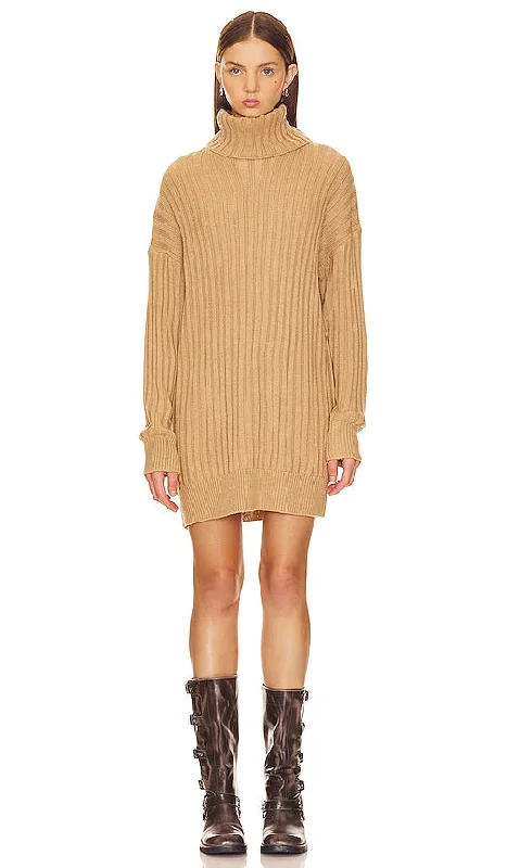 MORE TO COME Mari Sweater Dress in Beige Zippered Buttoned Snapped