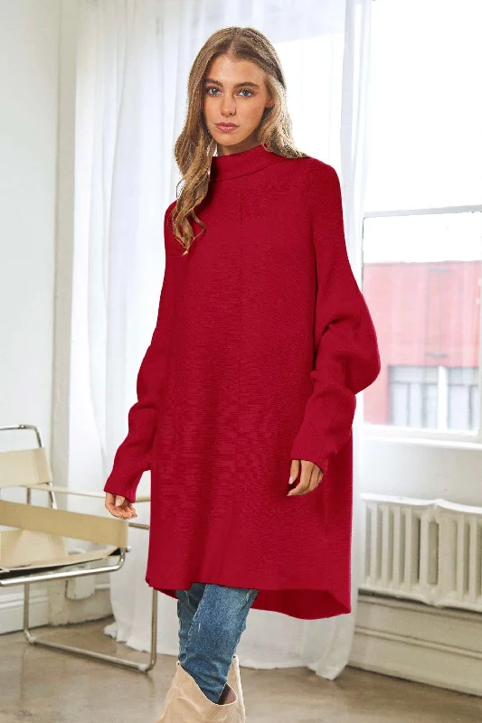 Oversized Loose Fit Sweater / Dress Red Mesh Fabric Canvas Fabric Denim Fabric