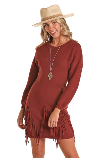 Rock & Roll Cowgirl Fringe Sweater Dress Seamless Knitted Crochet