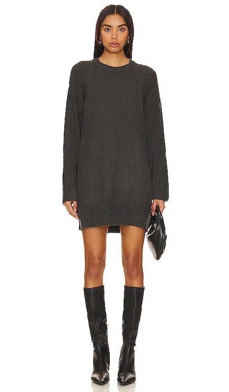 Sanctuary City Girl Sweater Dress in Charcoal Graphic Sweater Embroidered Appliqued