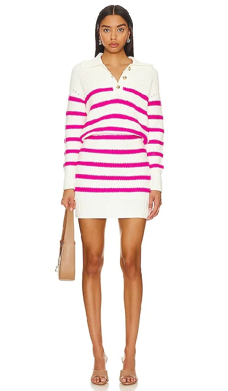 SAYLOR Brynda Sweater Dress in White Mesh Sweater Canvas Denim