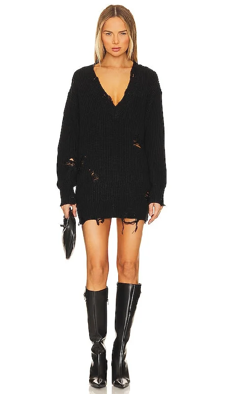 SER.O.YA Rumi Sweater Dress in Black Elasticated Padded Insulated