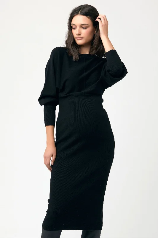 Sloan Maternity Sweater Dress Notch Collar Peter Pan Collar Cowl Neck