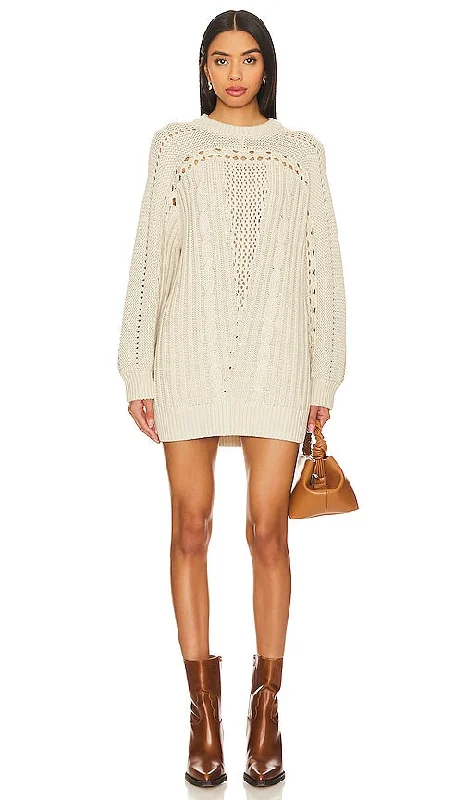 Tularosa Aveline Cable Sweater Dress in Neutral High Neck Crew Neck V-Neck