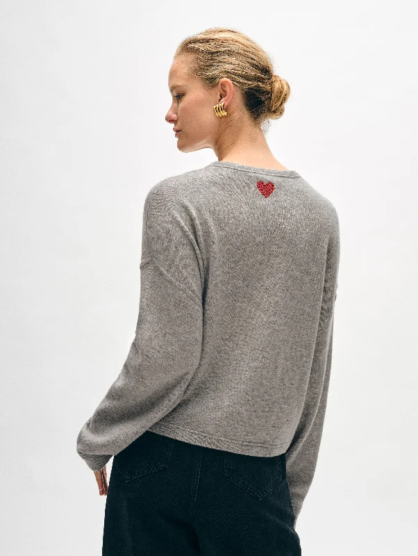 Cashmere Heart Drop Shoulder Sweater Spandex Blend Rayon Blend Denim Blend