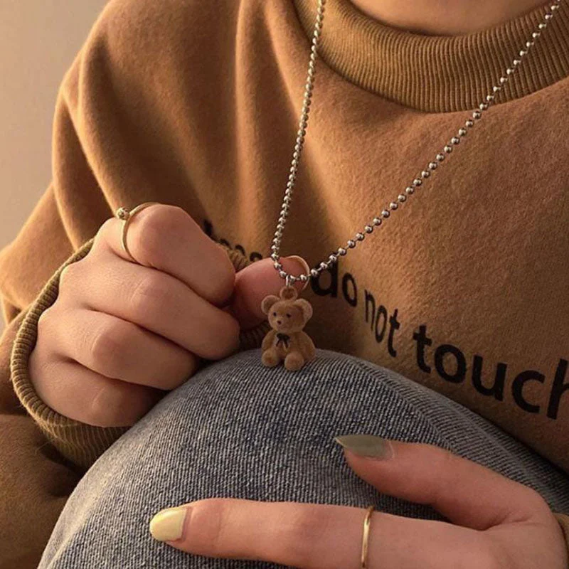 Cute Plush Bear Pendant Necklace for Girls Women Korean Fashion Bear Long Sweater Neck Chain Necklaces Collar Jewelry Faux Fur Fabric Real Fur Fabric Shearling Fabric