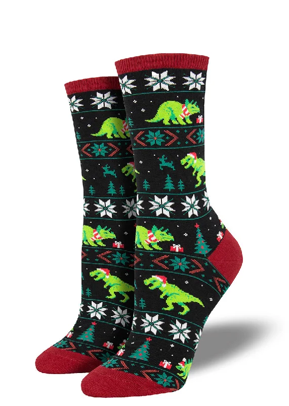 Dinosaur Christmas Sweater Women's Socks Denim Fabric Leather Fabric Suede Fabric