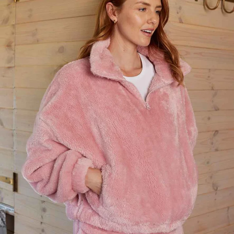 Personalised Ladies Fluffy 1/4 Zip Fleece Sweater Elasticated Padded Insulated
