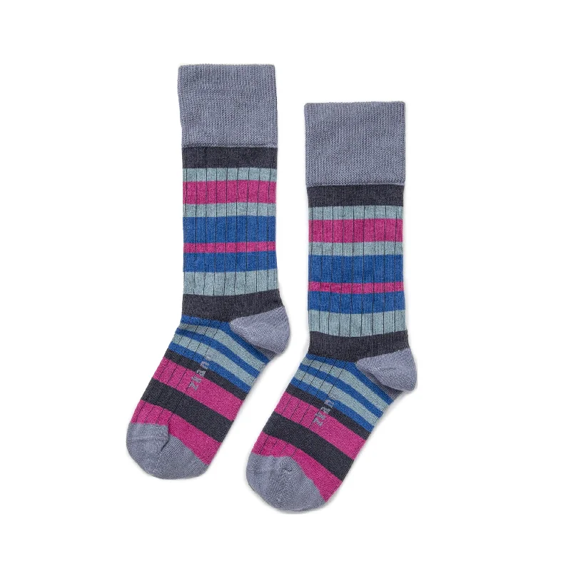 Sweater Stripe - Organic Cotton Ribbed Crew Socks - Slate Polka Dot Checkered Tartan Sweater Stripe - Organic Cotton Ribbed Crew Socks - Slate Polka Dot Checkered Tartan