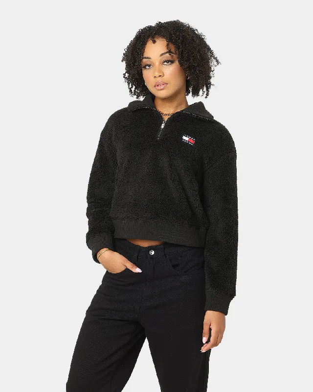 Tommy Jeans Women's TJW Plush Badge Quarter Zip Sweater Black Neon Metallic Matte