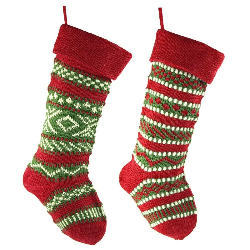 Knitted Yarn Ugly Sweater Christmas Stockings, Red, 20-Inch, 2-Piece Cable Knit Ribbed Knit Lace Knit Knitted Yarn Ugly Sweater Christmas Stockings, Red, 20-Inch, 2-Piece Cable Knit Ribbed Knit Lace Knit