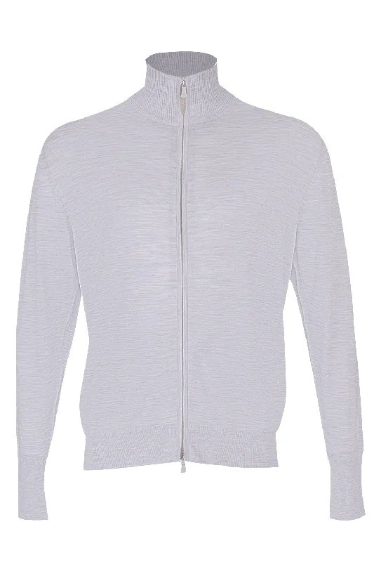 Full Zip Knit Sweater - Light Gray Soft Cozy Warm