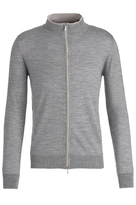 Full-Zip Sweater - Grey Sand Spandex Rayon Corduroy