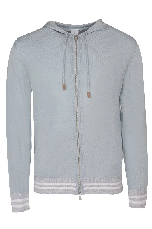 Full Zip Sweater - Denim Silk Blend Satin Velvet