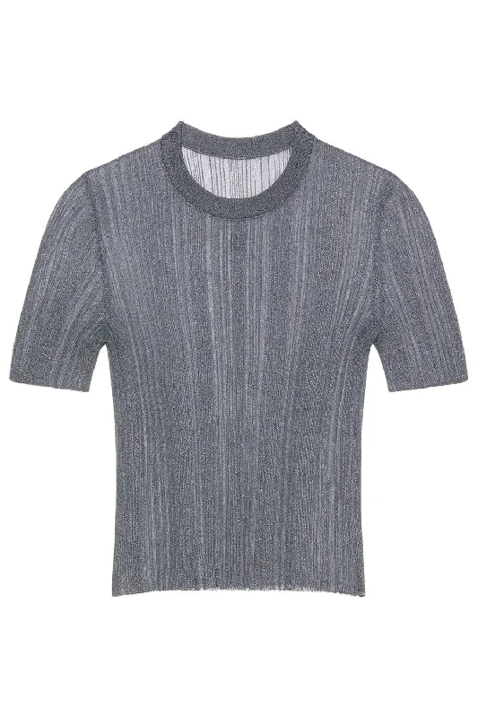 Short Sleeve Ribbed Sweater Handmade Hand-knitted Hand-woven